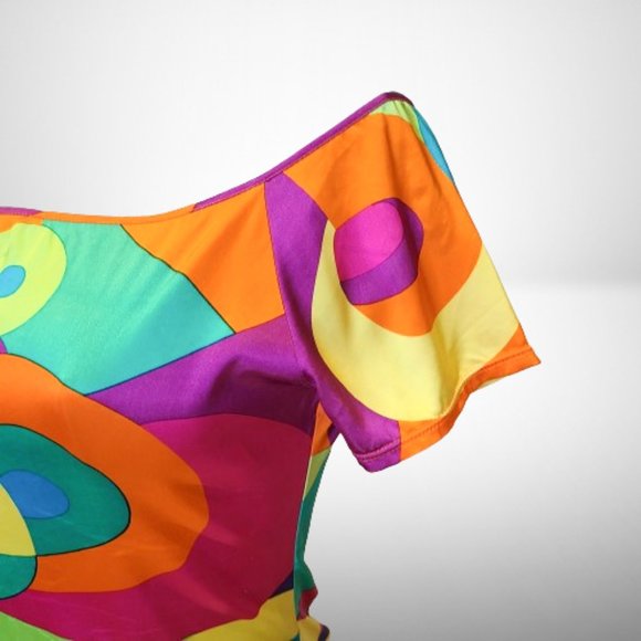 Genny Multicolor Stretch Off The Shoulder Stunning Top / Blouse Size: 38 - Picture 8 of 14